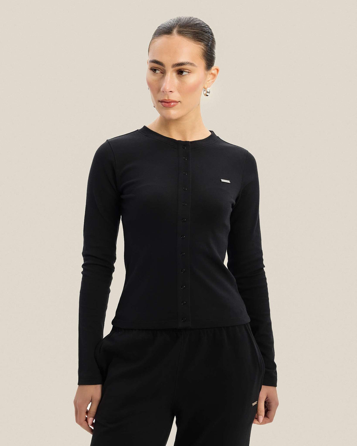 Black Cotton Stretch Button Up – Thanga