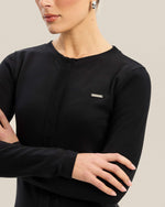 Black Cotton Stretch Button Up