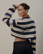 Denim Stripe Cropped Polo