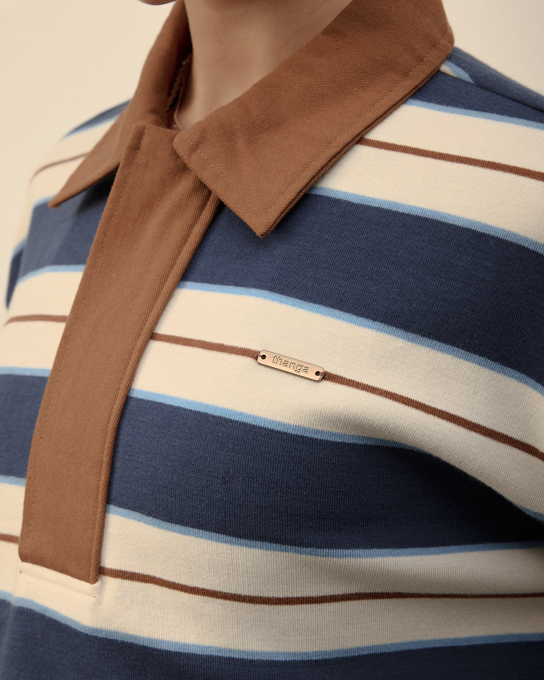 Denim Stripe Cropped Polo