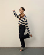 Denim Stripe Cropped Polo